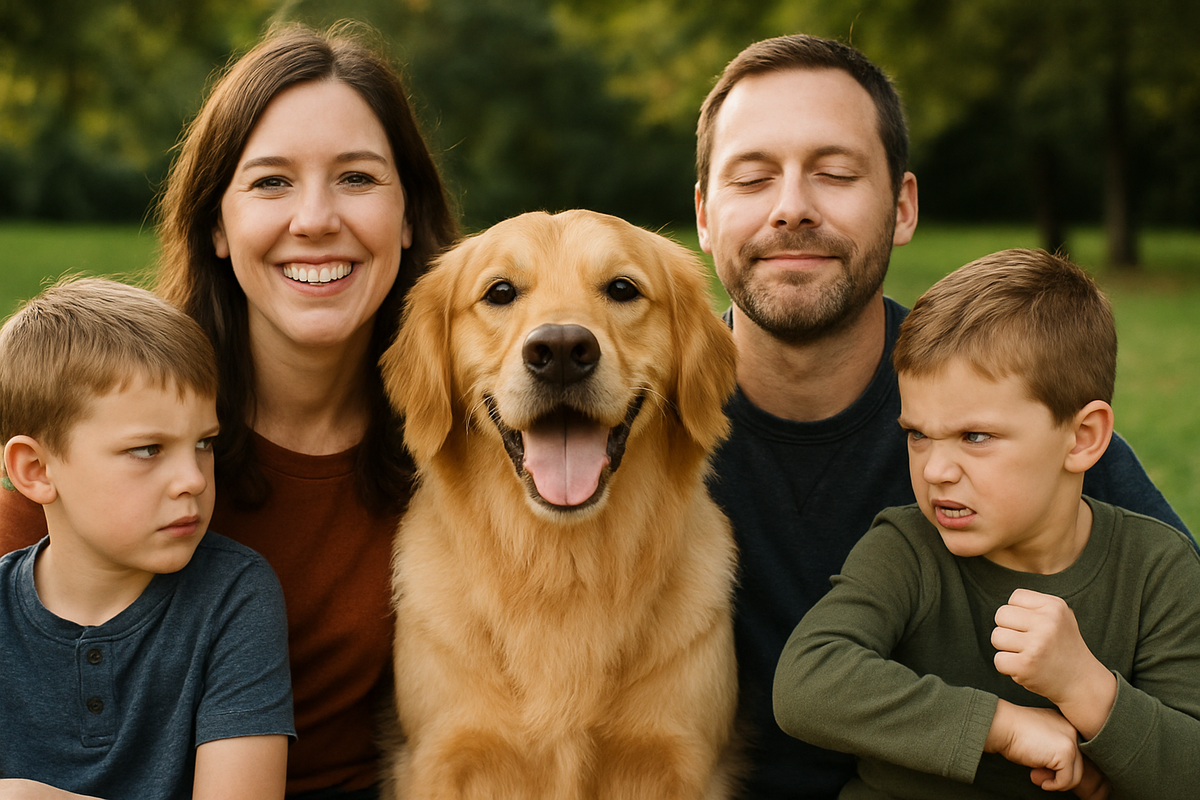 Family Photo Chosen Where Dog Looking at Camera