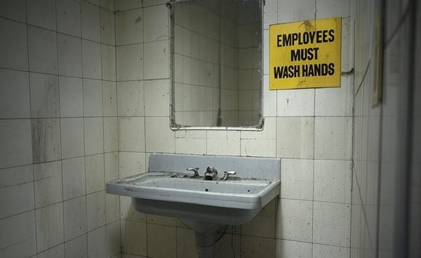 Restaurant Patron Comforted by "Employees Must Wash Hands" Sign