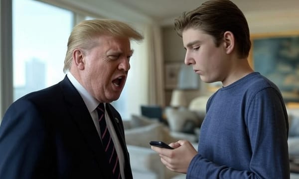 Trump Threatens Barron with 25% Tariffs if He Doesn't Get off His Phone