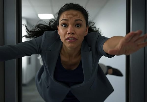 Woman Dives into Closing Elevator Like Indiana Jones Escaping Temple of Doom