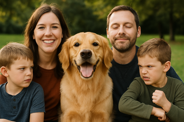 Family Photo Chosen Where Dog Looking at Camera