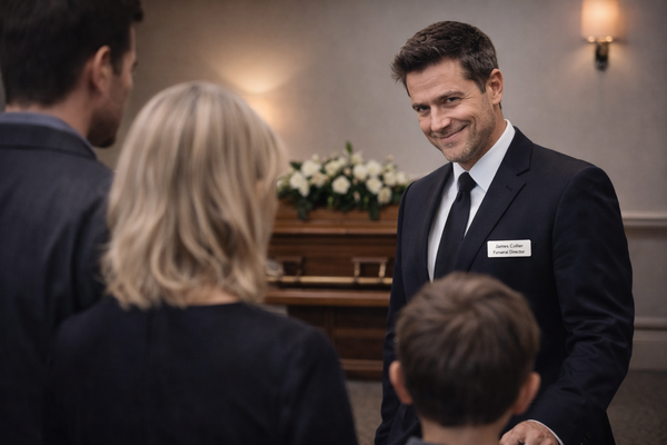 Funeral Home Director already Sizing up Grieving Family for Luxury Package